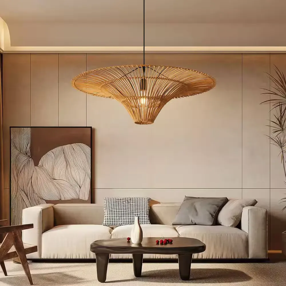 Bohemian Woven Bamboo Saucer Pendant Light - image 1