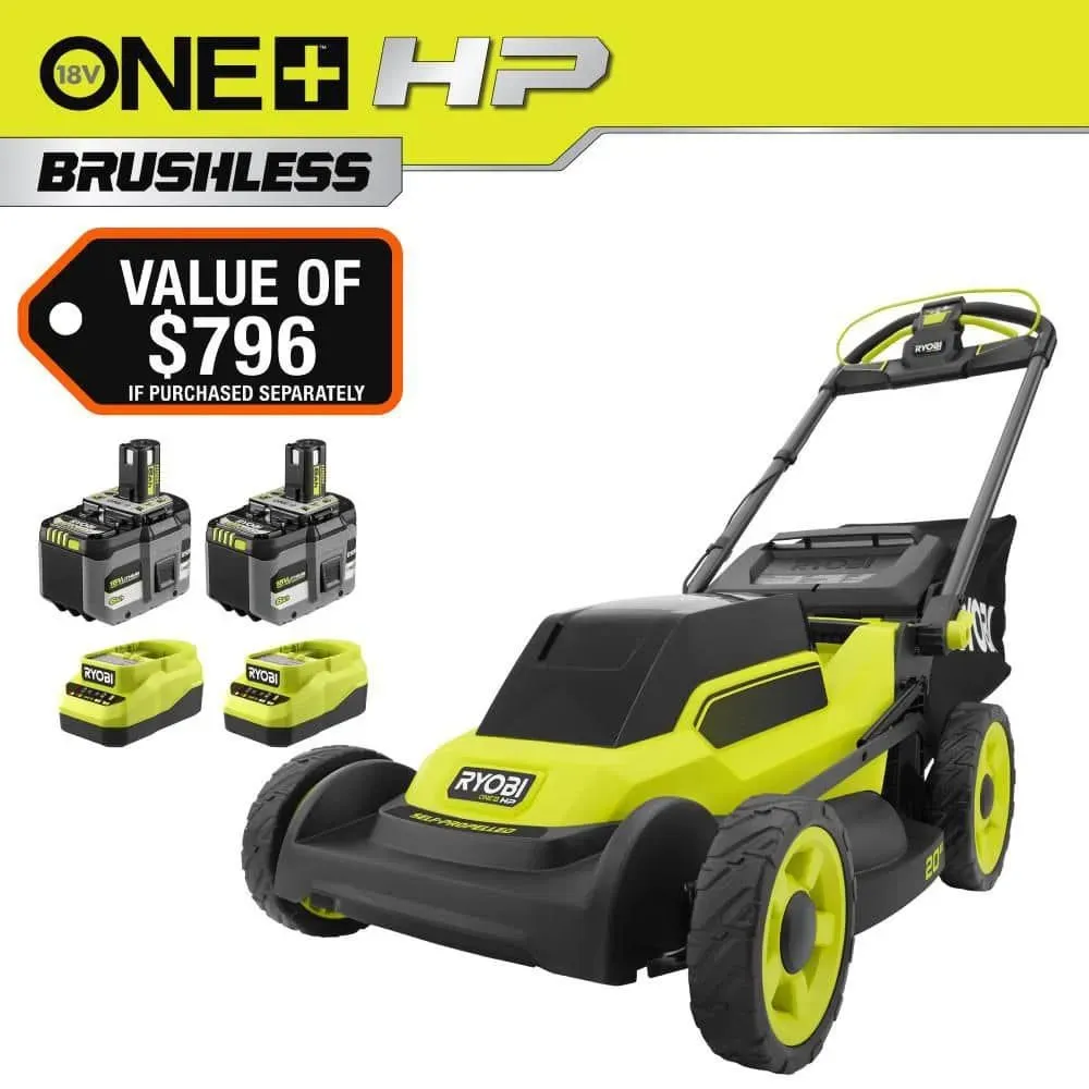 RYOBI ONE+ HP 18V Brushless 20 in. Cordless Battery Walk Behind Self-Propelled Lawn Mower w/ (2) 6.0 Ah Batteries and Chargers - image 1
