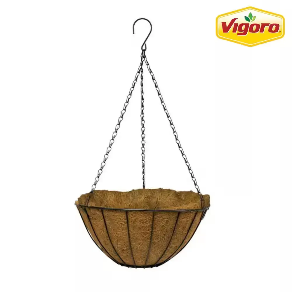 Growers Medium Black Metal Hanging Round Planter with Coco Liner (14 in. L x 14 in. W x 7 in. H) - image 1