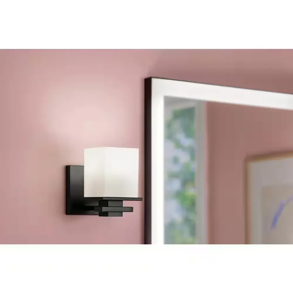 Tully 1-Light Black Bathroom Indoor Wall Sconce Light with Satin Etched Cased Opal Glass Shade - image 1