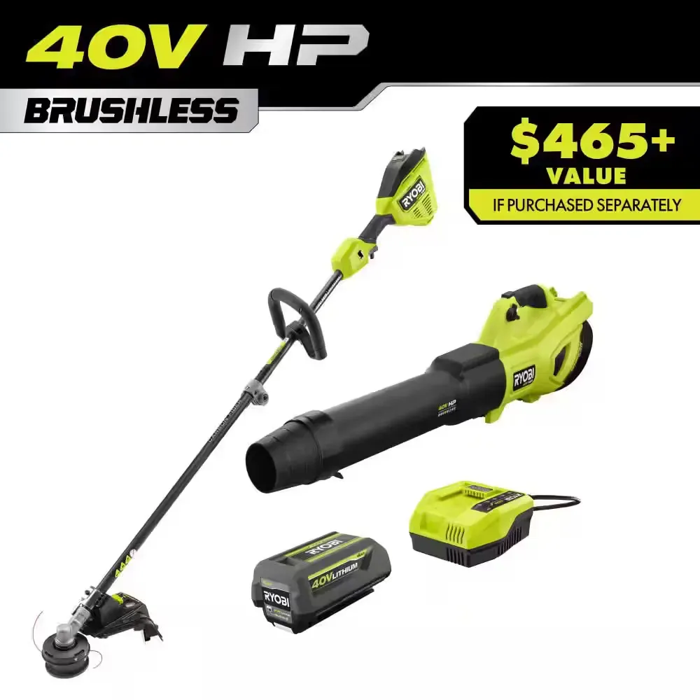 40V HP Brushless 650 CFM 160 MPH Cordless Leaf Blower and Carbon Fiber String Trimmer with 4Ah Battery and Charger - image 1