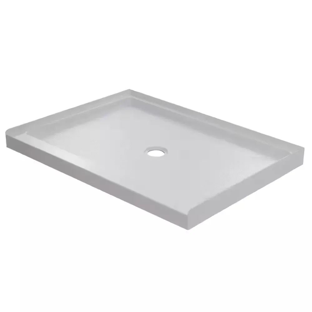 48 in. L x 34 in. W x 4 in. H Single Threshold Alcove Shower Pan with Center Drain in White - image 1