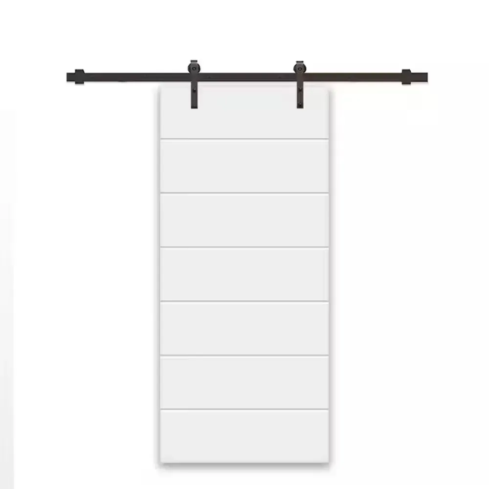 34 in. x 96 in. White Painted Composite MDF Paneled Interior Sliding Barn Door with Hardware Kit - image 1