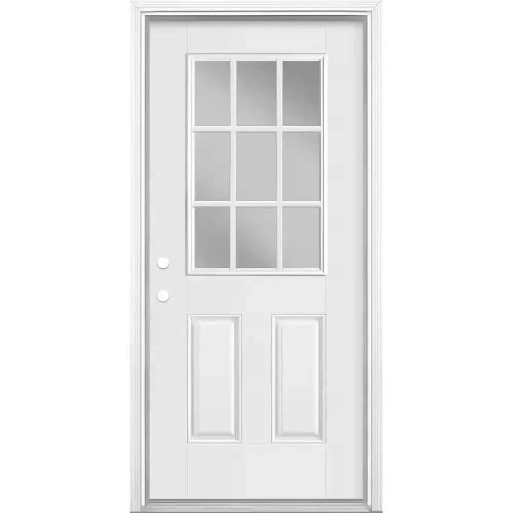 36 in. x 80 in. Right-Hand/Inswing Premium 9 Lite Clear Glass Primed Smooth Fiberglass Prehung Front Door with Brickmold - image 1