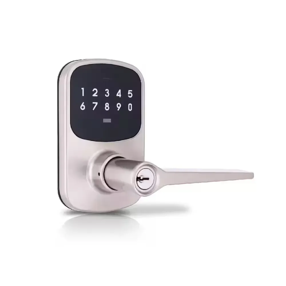 Compact Touch Satin Nickel Electronic Touchpad Keyed Entry Door Handle with Freedom Style Lever - image 1