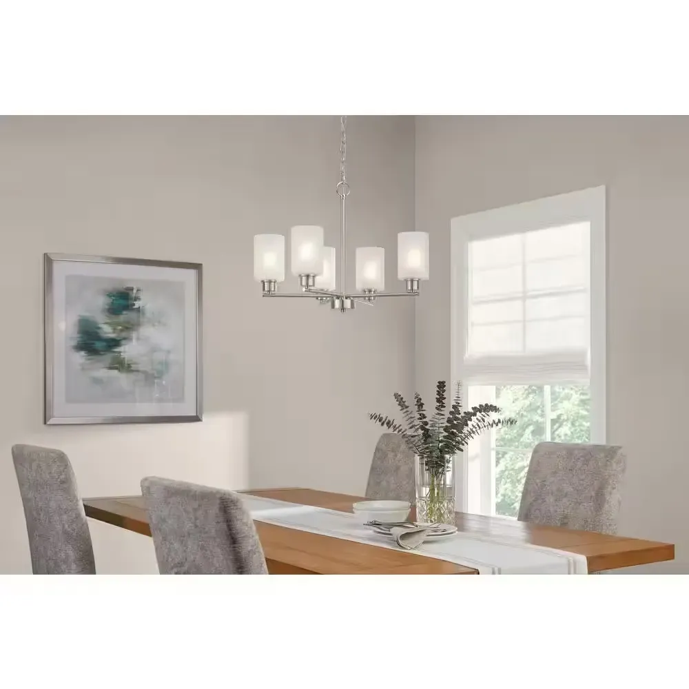 5-Light Brushed Nickel Chandelier Light Fixture with Frosted Glass Shades - image 1