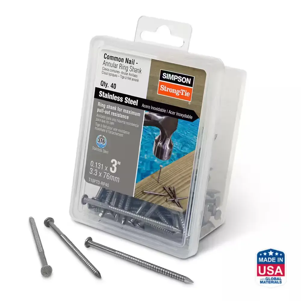 10d x 3 in. Annular-Ring Shank Type 316 Stainless Steel Preservative-Treated Wood Decking Nail (40-Pack) - image 1