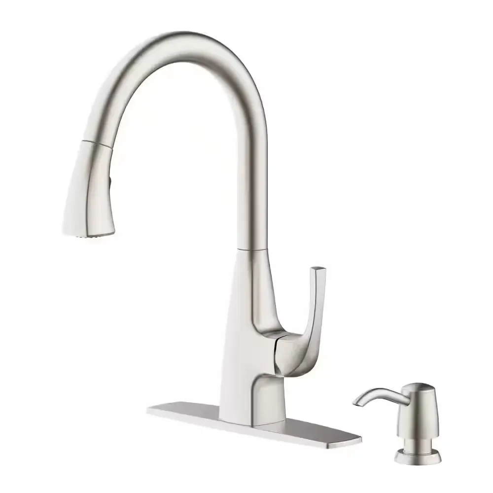 Calandine Single-Handle Pull-Down Sprayer Kitchen Faucet with soap dispenser in Spot Resist Stainless - image 1