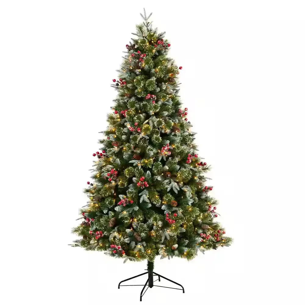 7.5 ft. Snow Tipped Aspen Spruce Pre-Lit Artificial Christmas Tree with Lights, Berries, Pinecones and Bendable Branches - image 1