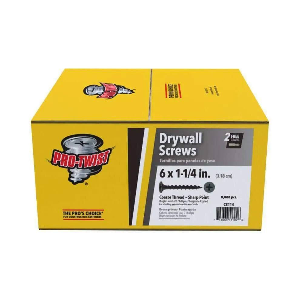 Nails (Pro-Twist #6 x 1-1/4 in. #2 Phillips Reduced Bugle Head Coarse Thread Drywall Screws 25 lb. Box) - image 1