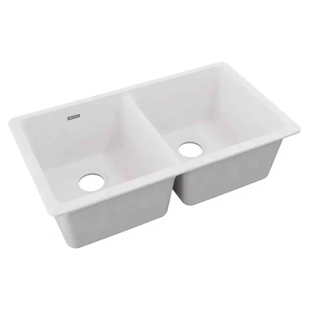 Quartz Classic 33 in. Undermount Double Bowl White Granite/Quartz Composite Kitchen Sink Only - image 1