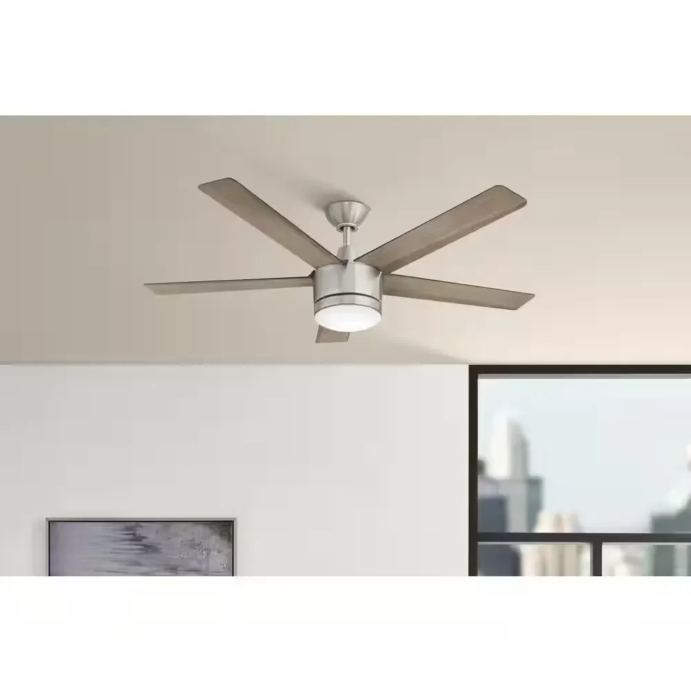 Merwry 52 in. Integrated LED Indoor Brushed Nickel Ceiling Fan with Light Kit and Remote Control - image 1