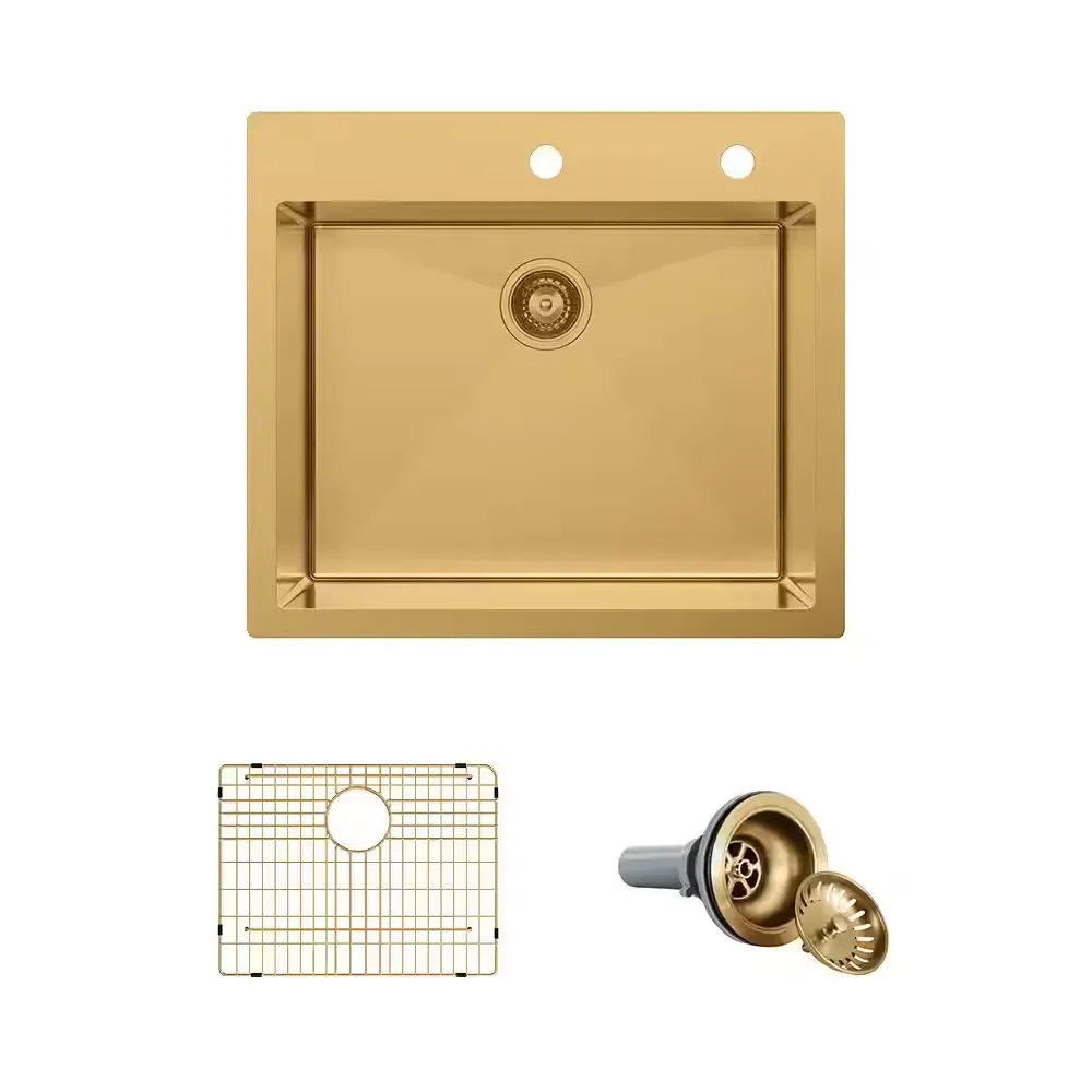 25 in. Drop-In Single Bowl 18-Gauge Gold Stainless Steel Kitchen Sink with Accessories - image 1