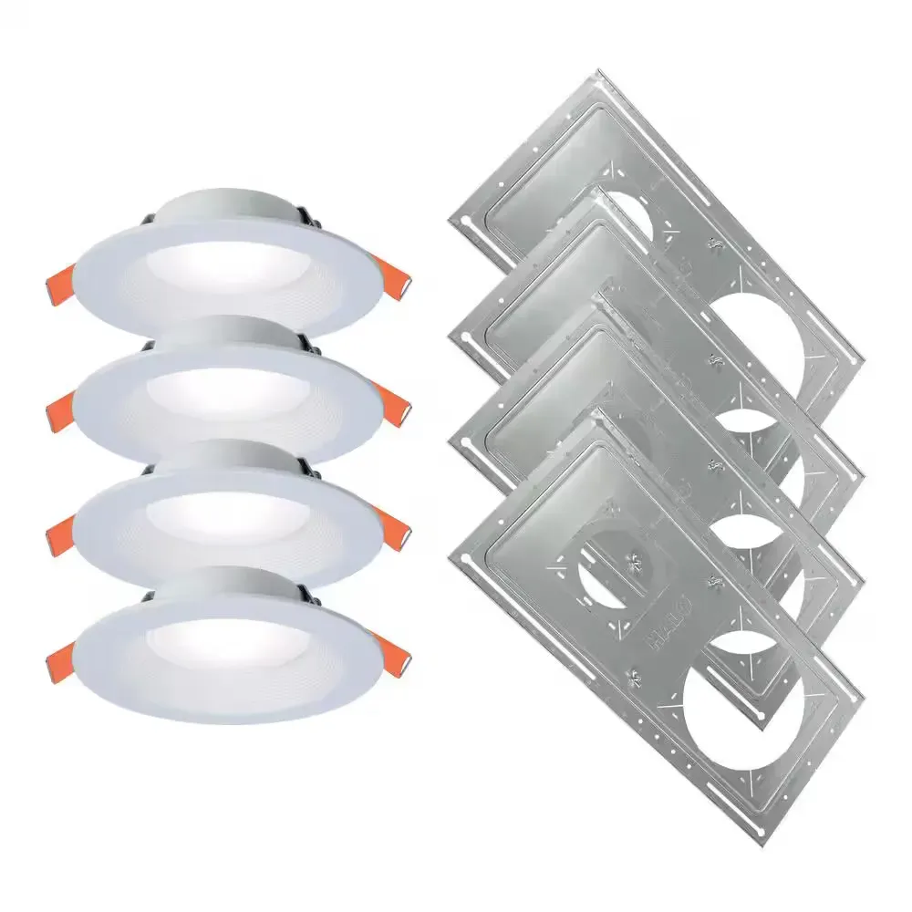 6 in. Selectable CCT Regressed Canless Integrated LED Downlight with New Construction Smashplate (4-Pack) - image 1