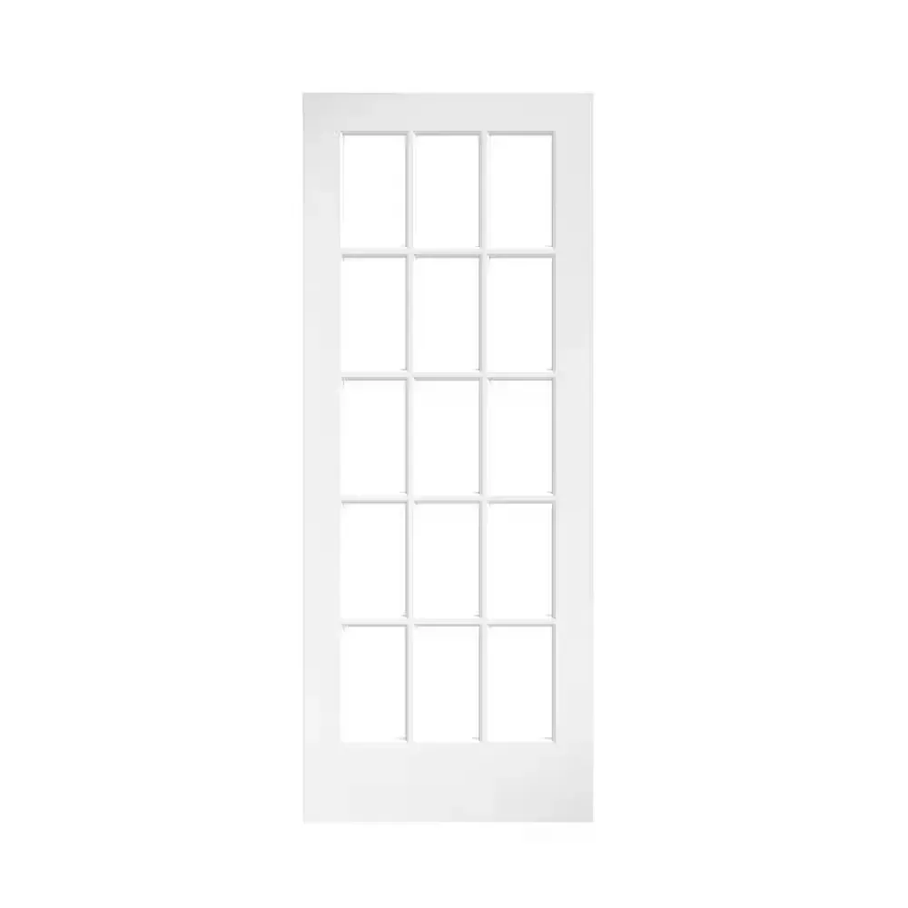 30 in. x 80 in. Clear Glass 15-Lite True Divided White Finished Solid French Interior Door Slab - image 1