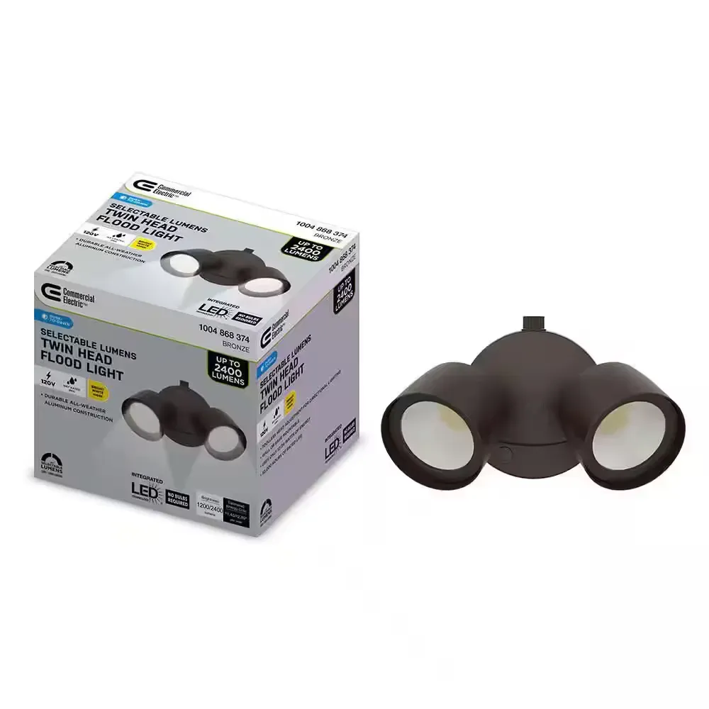 Dusk to Dawn Sensor Bronze Exterior Outdoor Twin Head Integrated LED Security Flood Light 24-Watt 1200 to 2400 Lumen - image 1