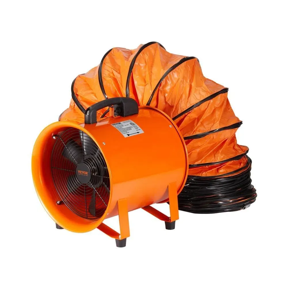 VEVOR Portable Ventilator 12 in. Heavy Duty Blower Fan with 33 ft. Duct Hose 560W Industrial Utility Blower 2894CFM, Orange - image 1