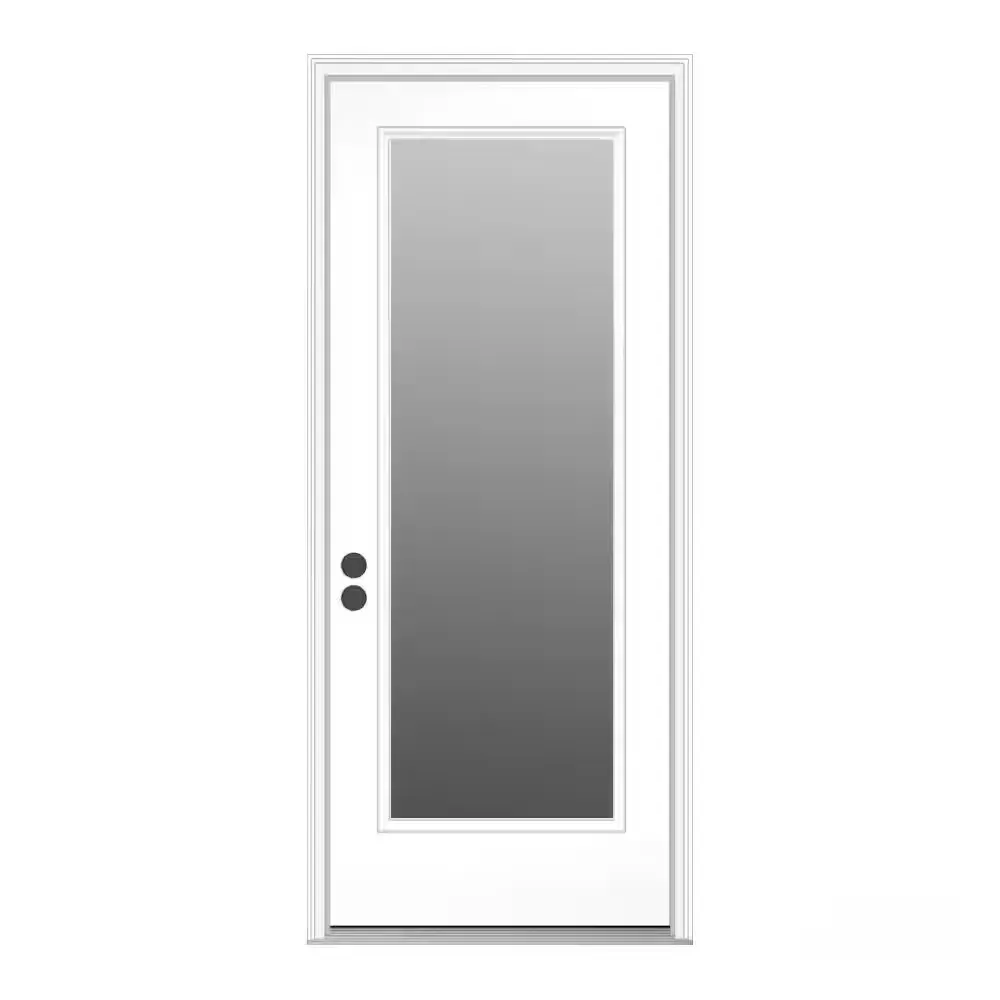 **frame and bottom is broken **32 in. x 80 in. Full Lite Primed Steel Prehung Right-Hand Inswing Entry Door w/Brickmould - image 1