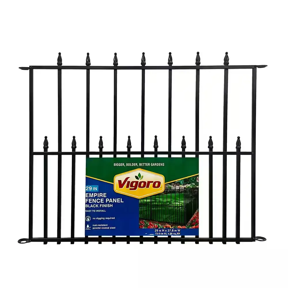 Empire 29 in. H x 36 in. W Black Steel 3-Rail Fence Panel (4-Pack) - image 1