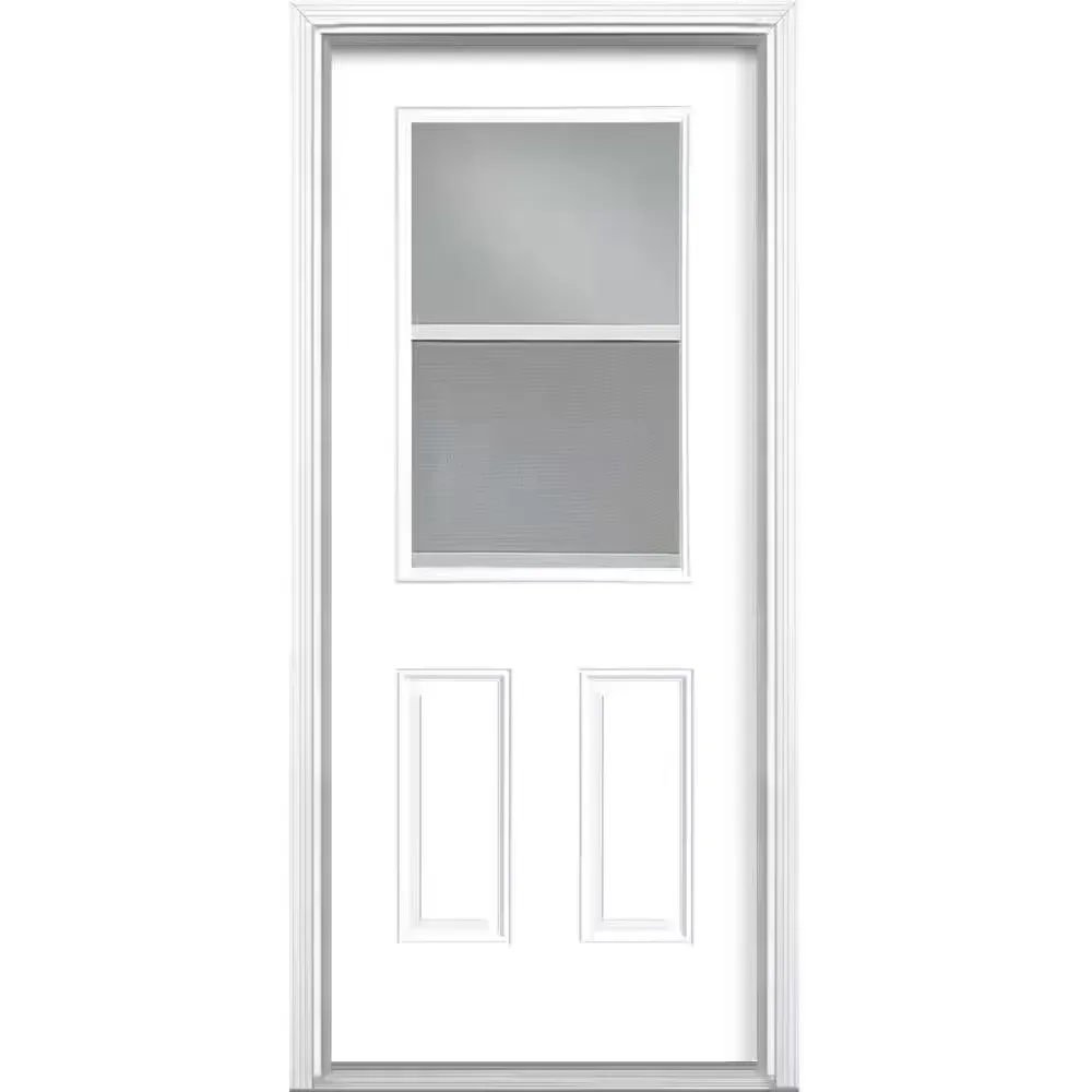 **Frame and the bottom is broken** 32 in. x 80 in. Left-Hand/Inswing Premium 1/2 Lite Clear Glass Vent Lite Primed Steel Prehung Front Door with Brickmold - image 1