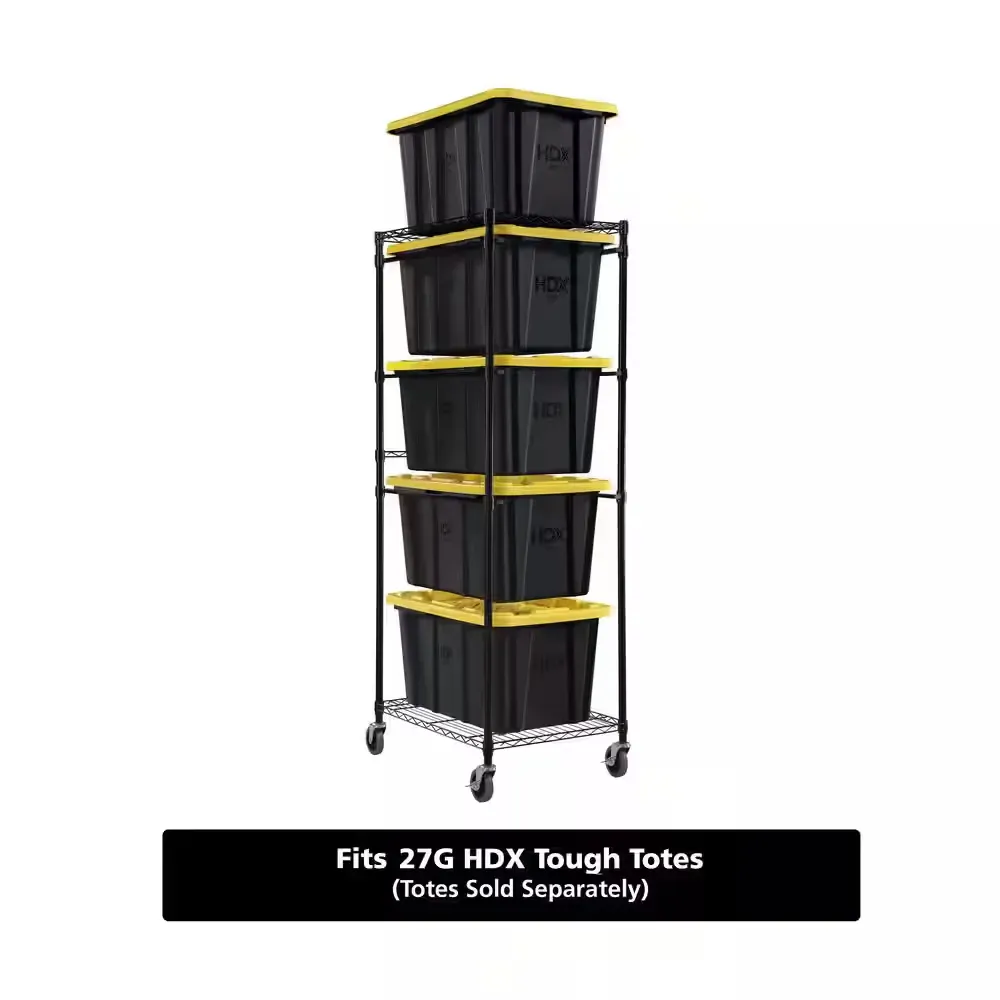 Steel Wire Garage Storage Bin Rack with Casters for 27 Gal. Tough Totes in Black (22 in. W x 69 in. H x 28.5 in. D) - image 1