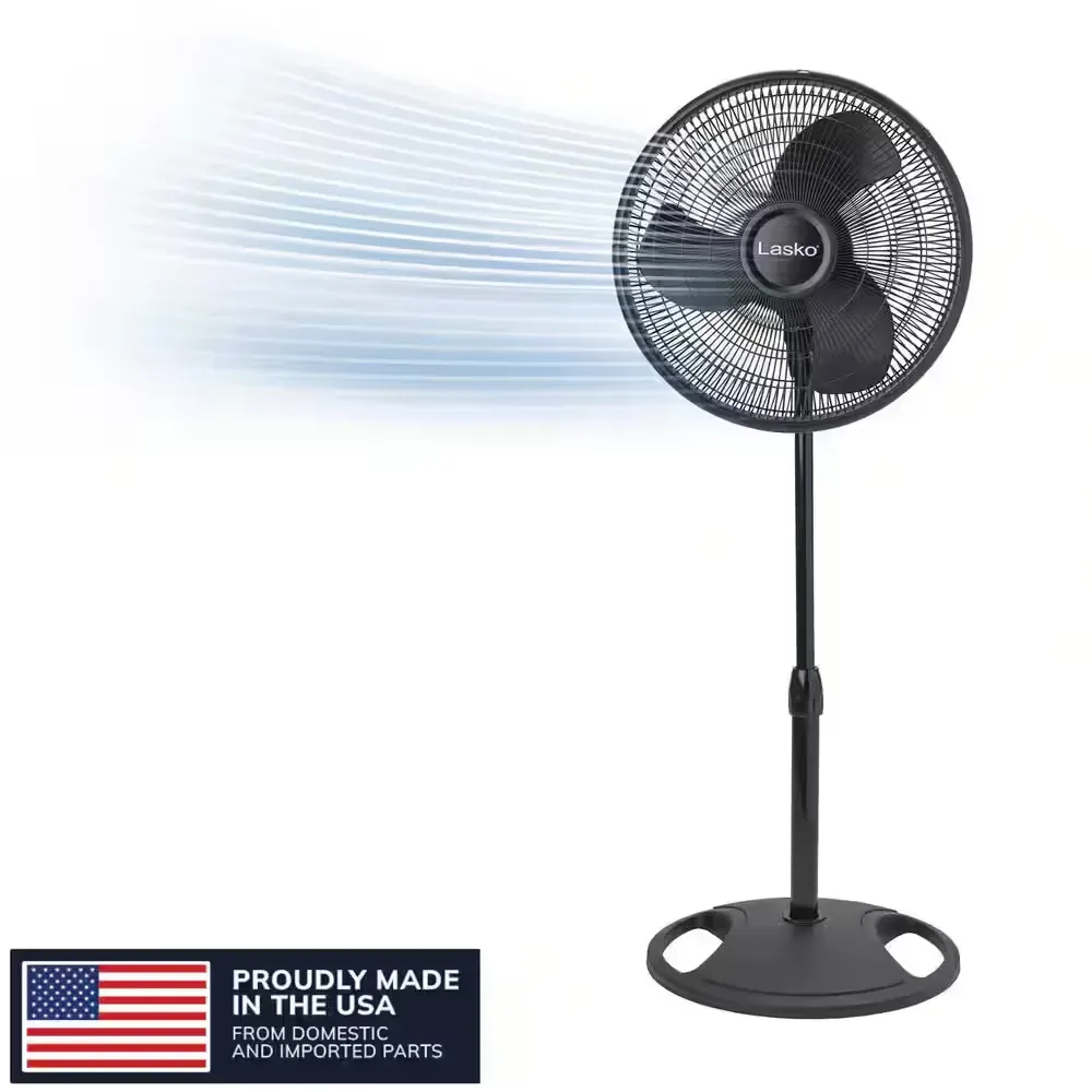 16 in. 3-Speed Oscillating Pedestal Fan for Home in Black with Adjustable Height, Tillt Back Head and Easy Assembly - image 1