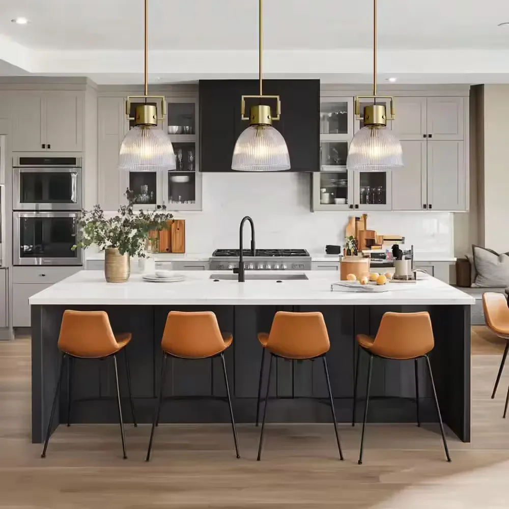 Modern Farmhouse Shaded Kitchen Island Pendant Lighting, 1-Light Gold Pendant Light with Glass Shade, Gold Pendant Light - image 1