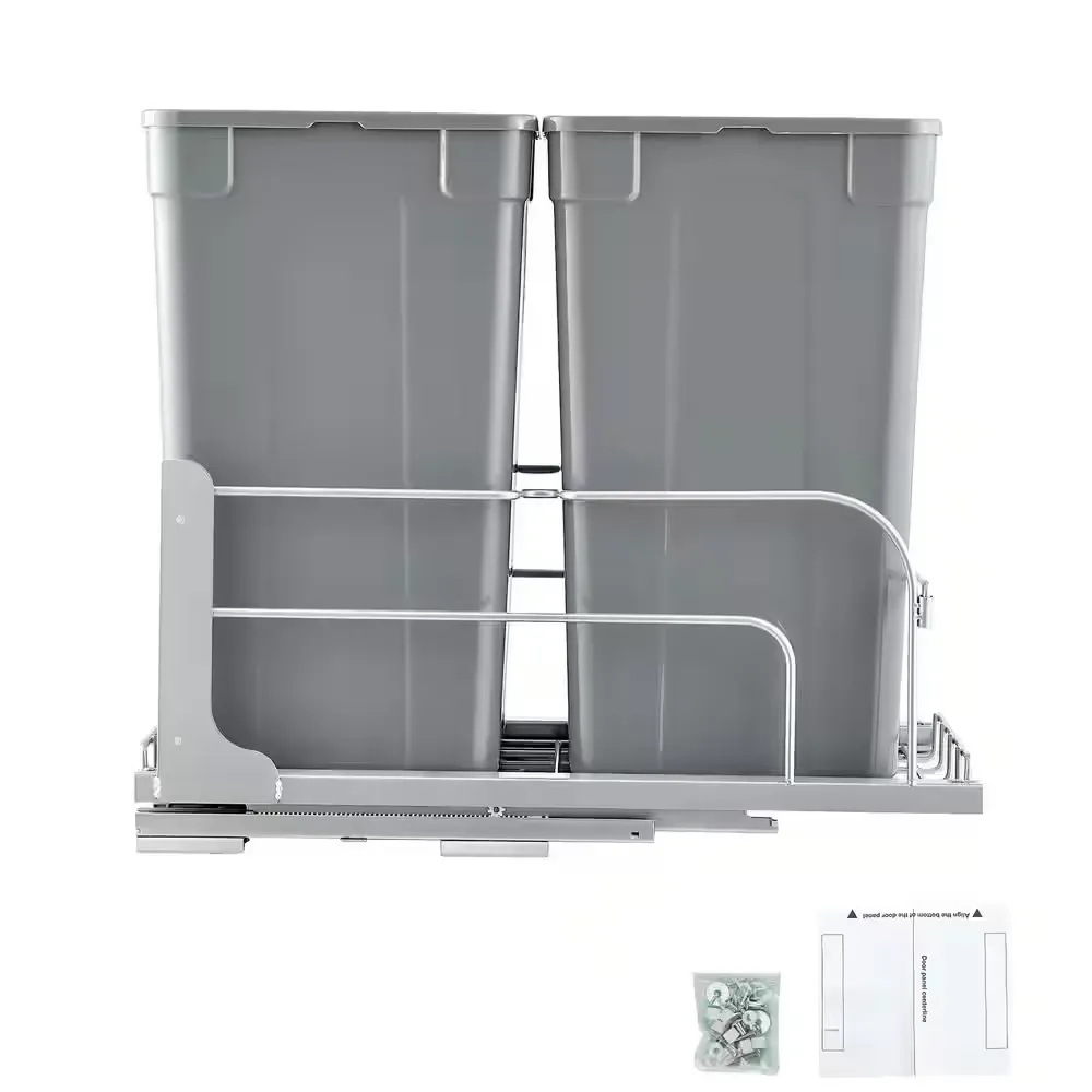 Pull-Out Trash Can 27 qt. x2, Under Mount Kitchen Bin, Heavy Duty Soft-Close Bin with Door Kit, for Cabinet/Sink (Grey) - image 1