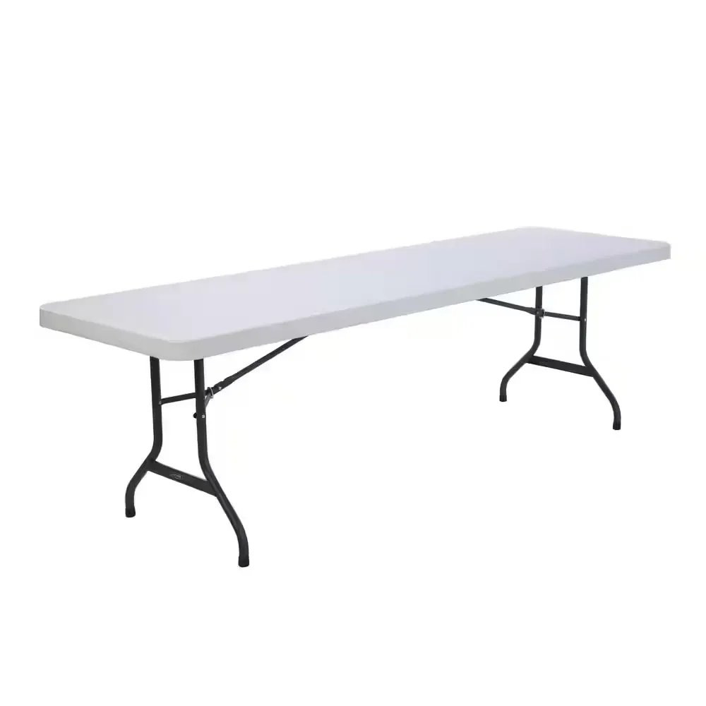 8 ft. White Gray Sand Granite Plastic Top Folding Banquet Table (Commercial) - image 1