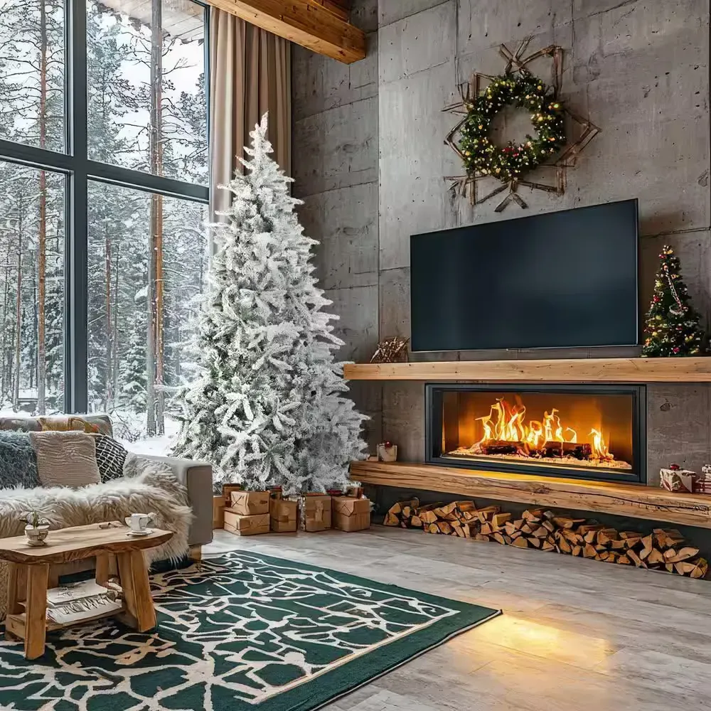 7.5 ft. Pre-lit Flocked Mountain Pine Artificial Christmas Tree with 550 Clear Smart String Lights - image 1