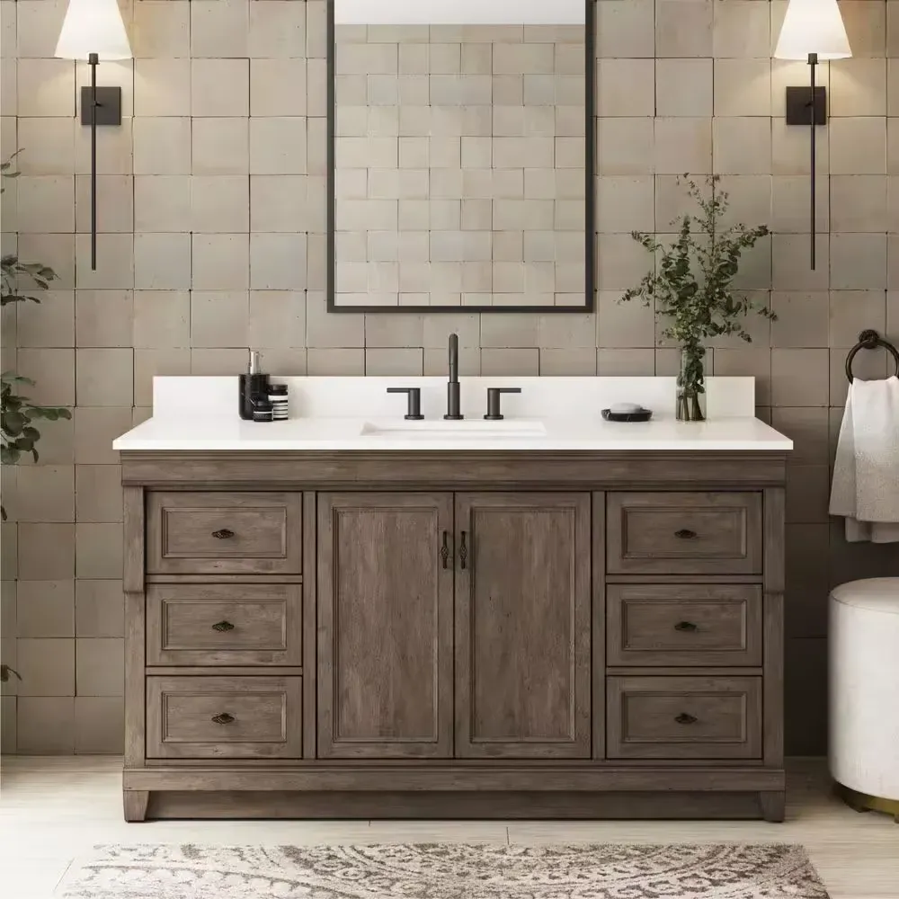 Naples 60 in. W x 21.63 in. D x 34 in. H Bath Vanity Cabinet without Top in Distressed Grey - image 1