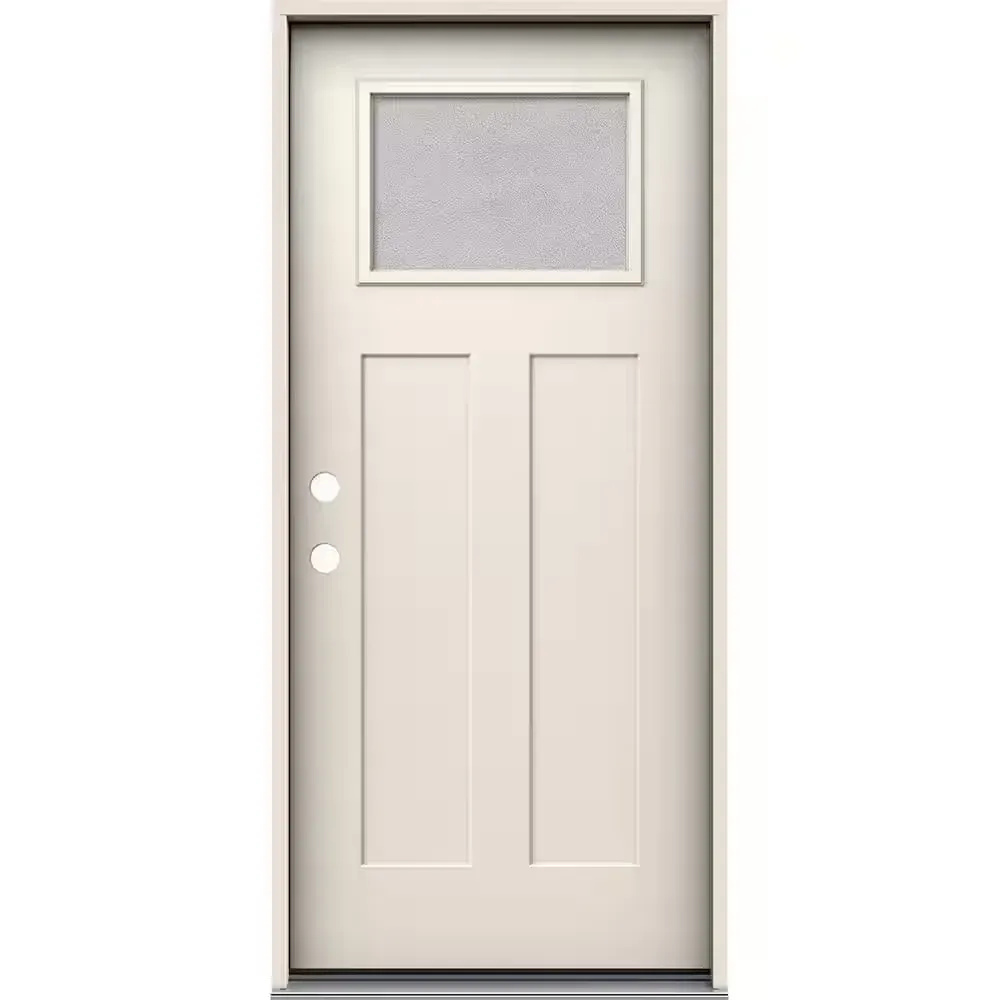 **the bottom is a bit dented **35 in. x 79n. Right-Hand 1/4 Lite Craftsman Micro-Granite Glass Primed Fiberglass Prehung Front Door - image 1