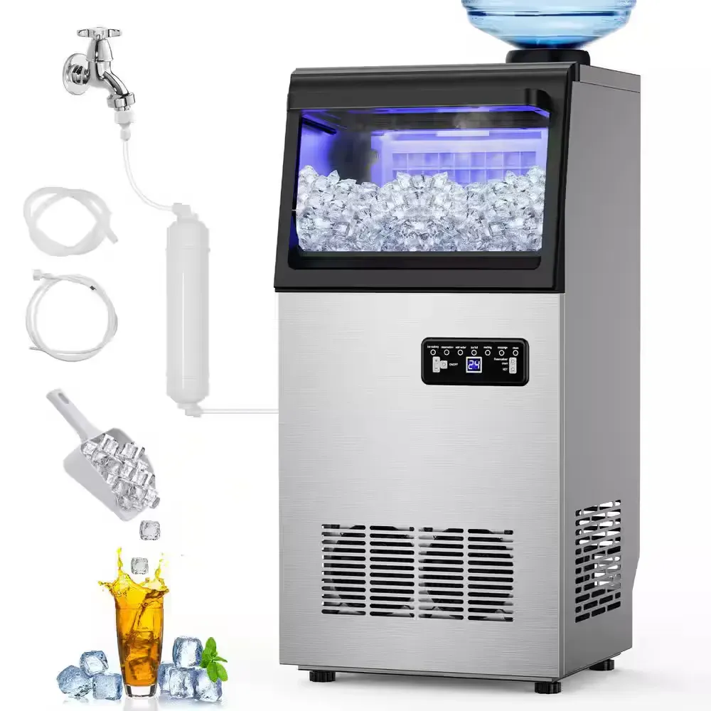 13.78 in. 110 lb.Full Size Cubes Commercial Freestanding/Built-in Ice Maker in Stainless Steel with 20lb. Storagebin - image 1