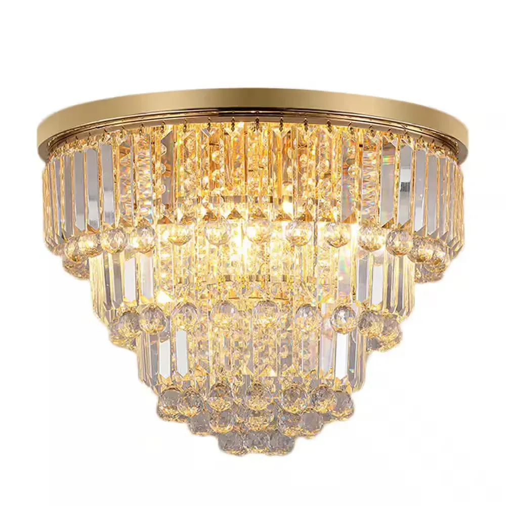 19.70 in. 6-Light Gold Flush Mount with Crystal Shade and No Bulbs Included - image 1