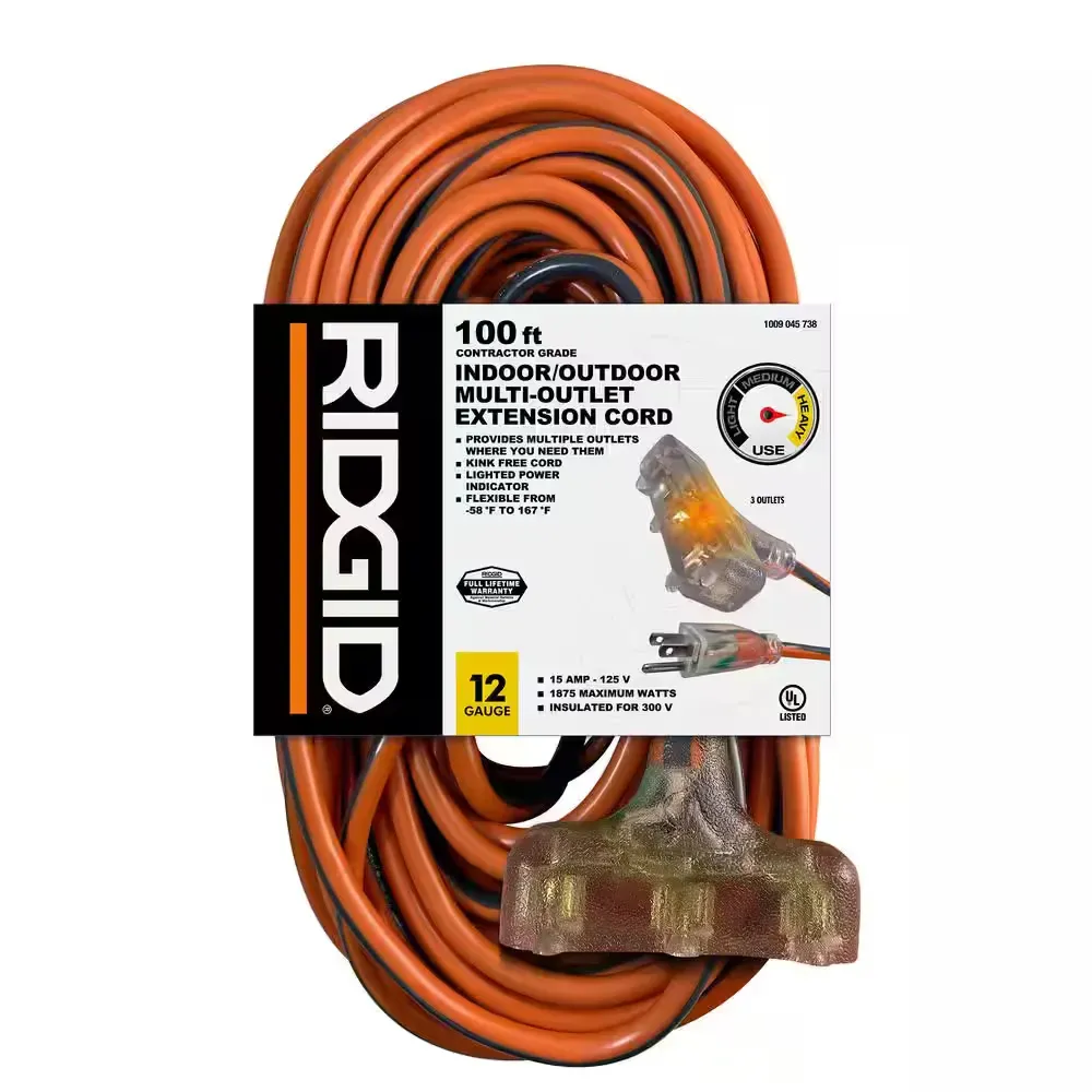 100 ft. 12/3 Heavy Duty Indoor/Outdoor Extension Cord with Tritap Lighted End, Orange/Grey - image 1