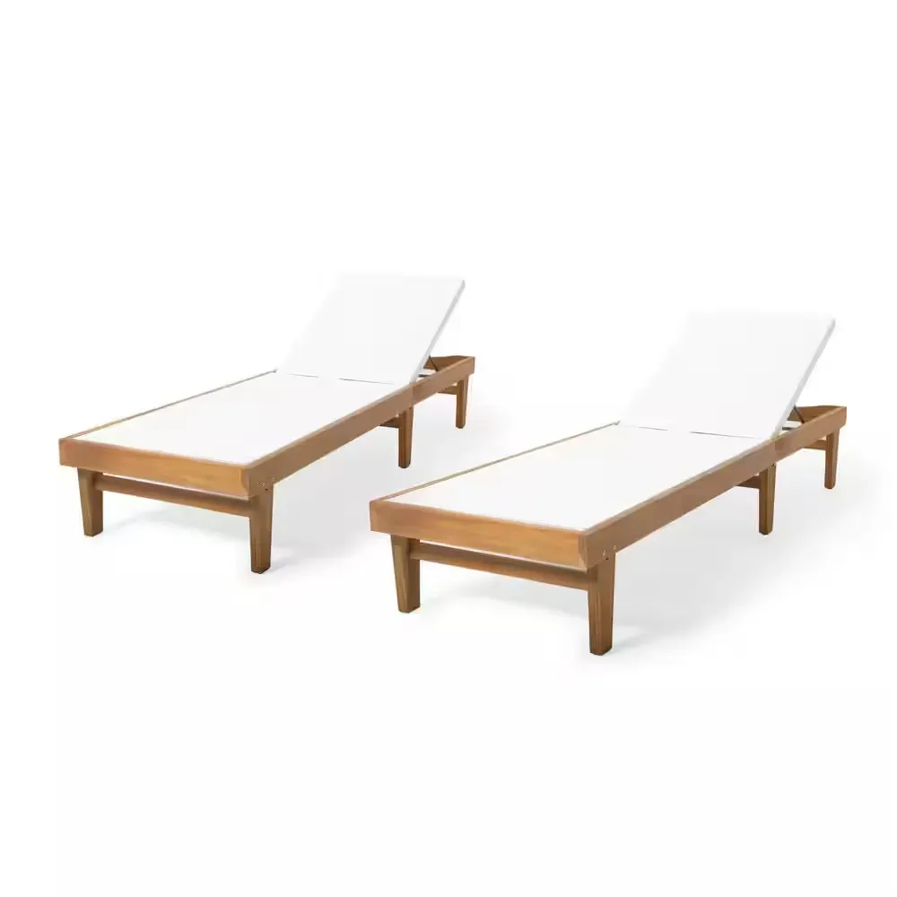 Summerland White and Teak Brown Wood Adjustable Outdoor Patio Chaise Lounges (Set of 2) - image 1