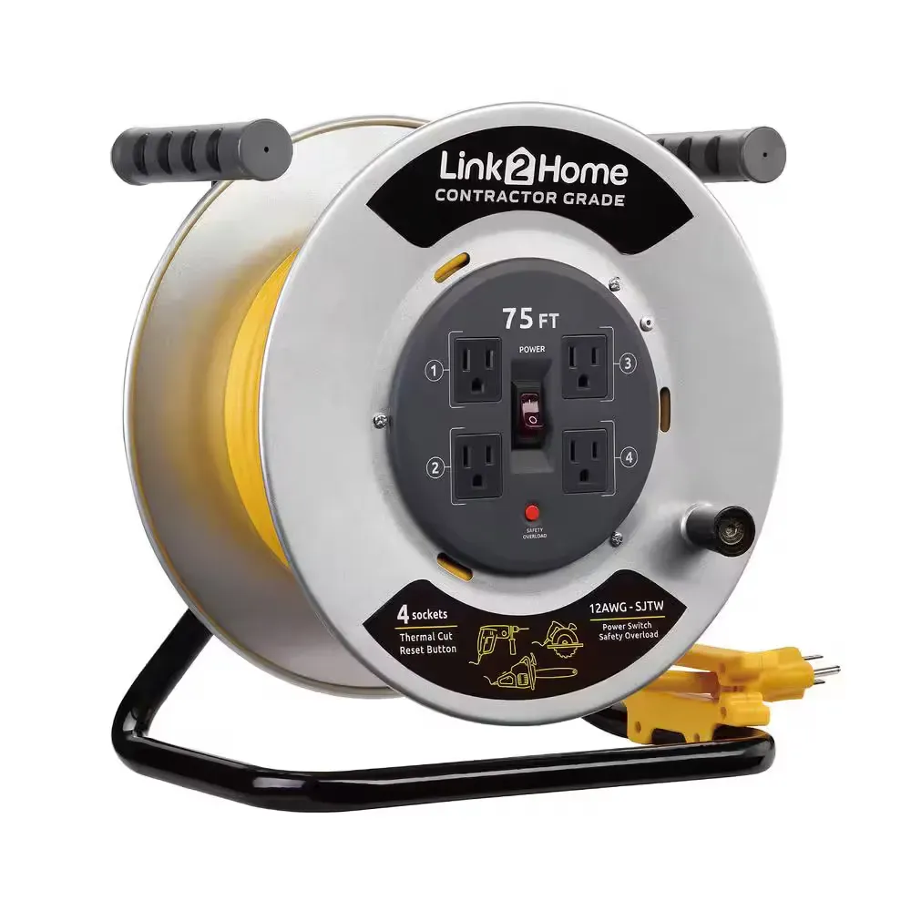 Link2Home 75 ft. 12/3 Extension Cord Storage Reel with 4 Grounded Outlets and Overload Circuit Breaker - image 1