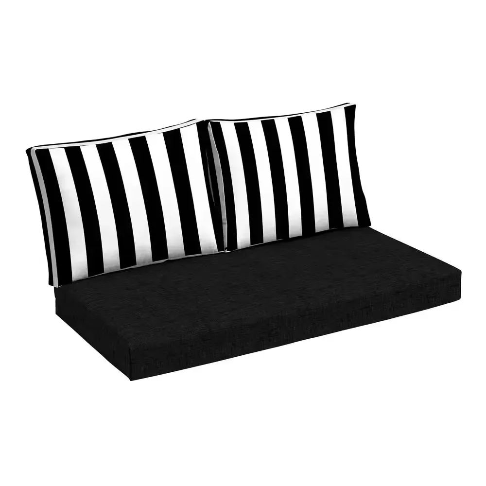 24 in. x 18 in. Outdoor Loveseat Cushion Set Black Cabana Stripe - image 1