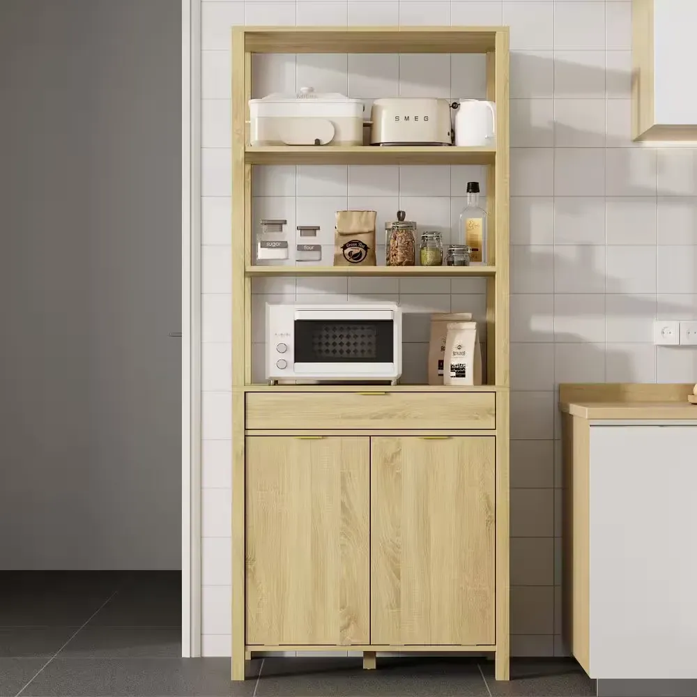 30 in. W x 72 in. H White Manufactured Wood Kitchen Pantry Cabinet with Motion Sensor Light and 180° Swing Doors - image 1