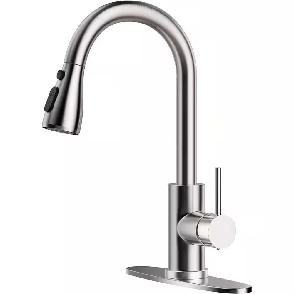 Brushed Nickel 14 in. H Pull Down Sprayer Kitchen Faucet with 360° Spout Swivel Stainless Steel Kitchen Faucets - image 1