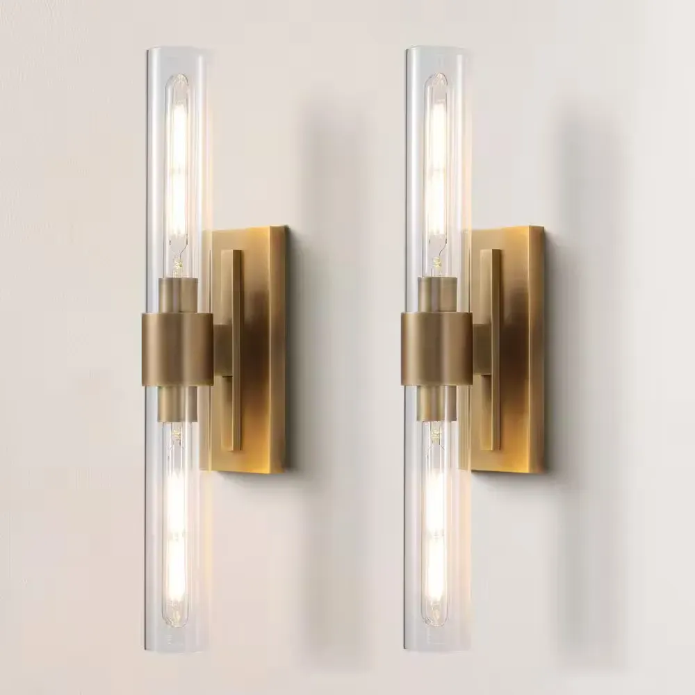 24.8 in. 2-Light Antique Gold Wall Sconce, Vanity light, Modern Wall Light for Living Room, Bathroom, Bedroom (Set of 2) - image 1