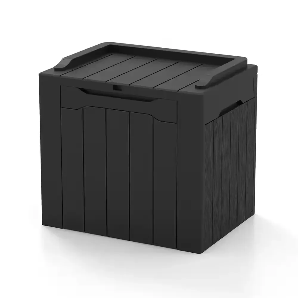 32 Gal. Wood-Grain Deck Box with Seat, Outdoor Lockable Storage Box for Patio Furniture in Black - image 1