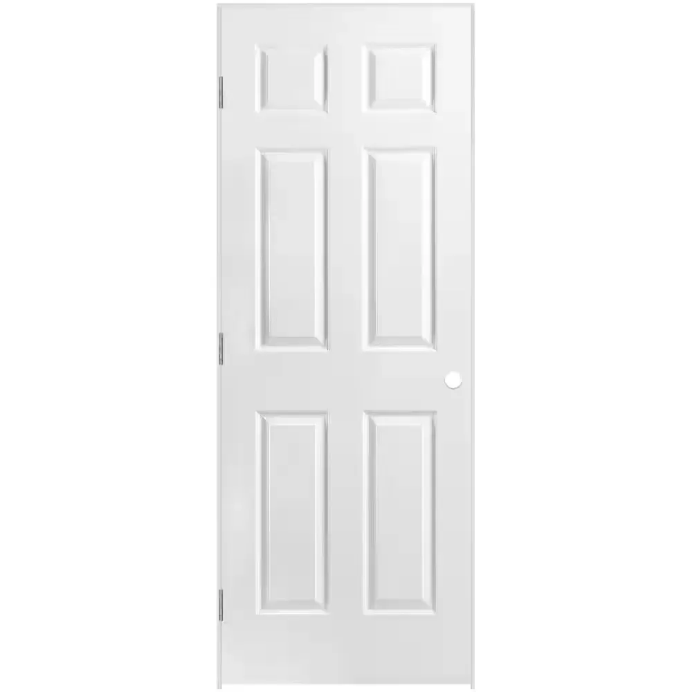 **broken frame and minor dent**29.10 in. x 80 in. 6 Panel Right-Handed Primed Composite Hollow Core Single Prehung Interior Door 4-9/16 in. Flat Jamb - image 1