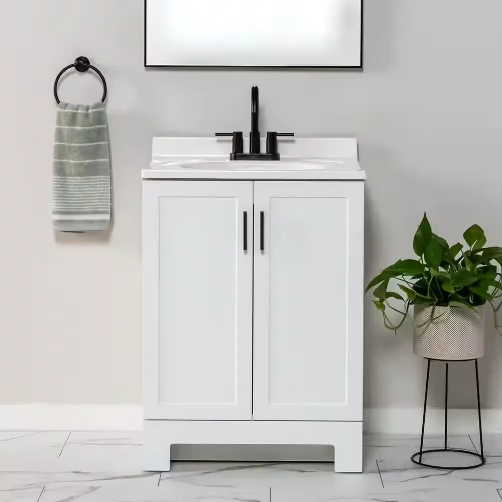 Oakley 25 in. Single Sink White Bath Vanity with White Cultured Marble Top (Assembled) - image 1