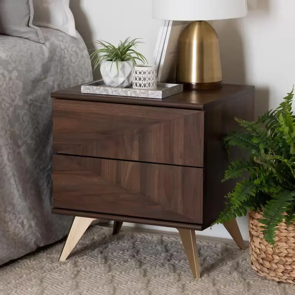 Graceland Walnut Brown and Gold 2-Drawer Nightstand - image 2