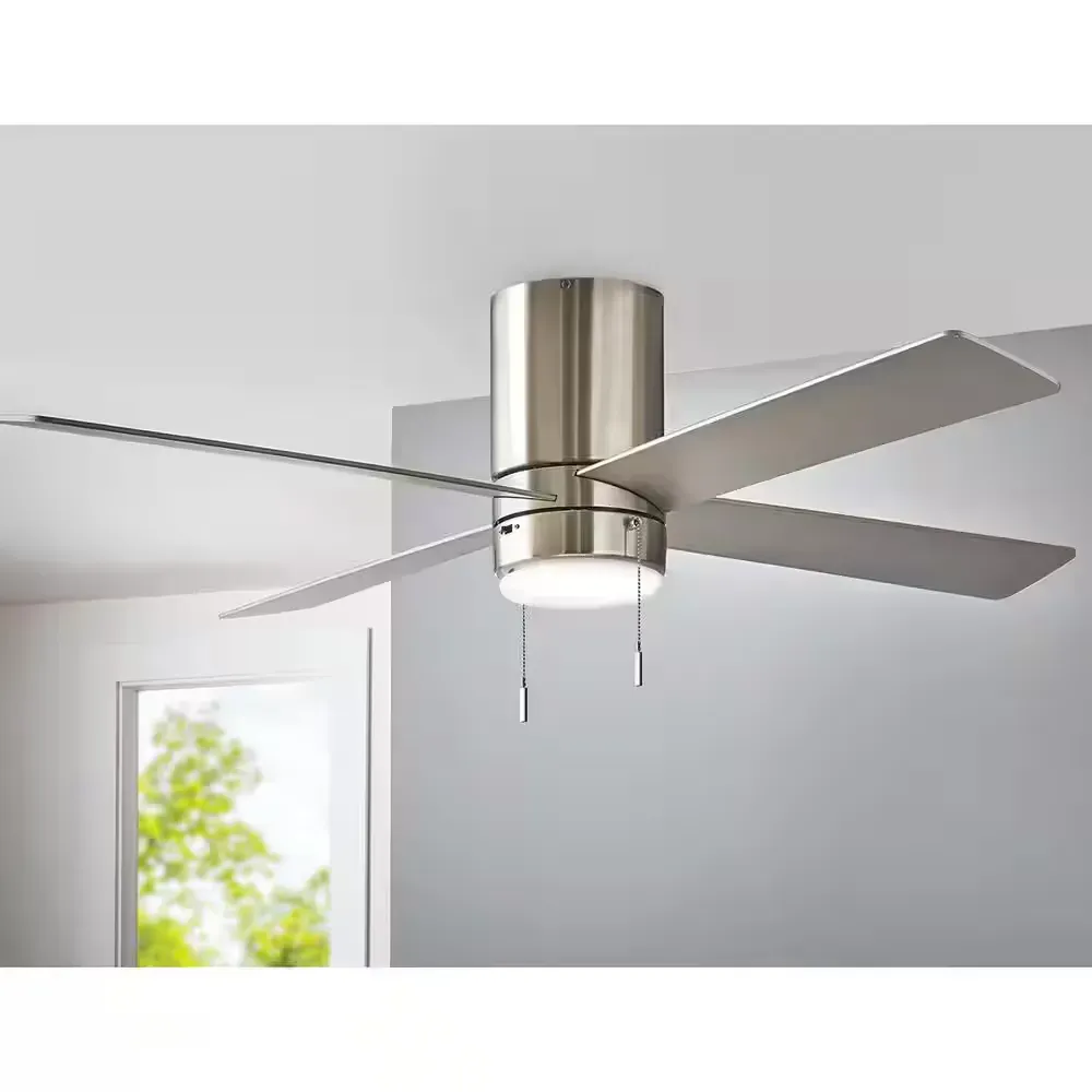 Scenic 52 in. Integrated LED Indoor Brushed Nickel Hugger Ceiling Fan with Reversible Motor & Reversible Blades Included - image 1