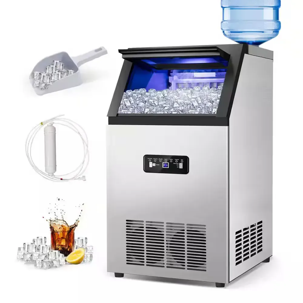 14 in. 120 lbs. Full Size Ice Cubes per day Ice Maker with Water Filter Interior Blue LEDs in Silver Stainless Steel - image 1