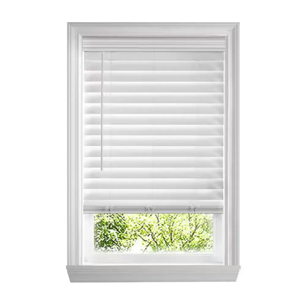 White Cordless Premium Faux Wood blinds with 2.5 in. Slats - 72 in. W x 48 in. L (Actual Size 71.5 in. W x 48 in. L) - image 1