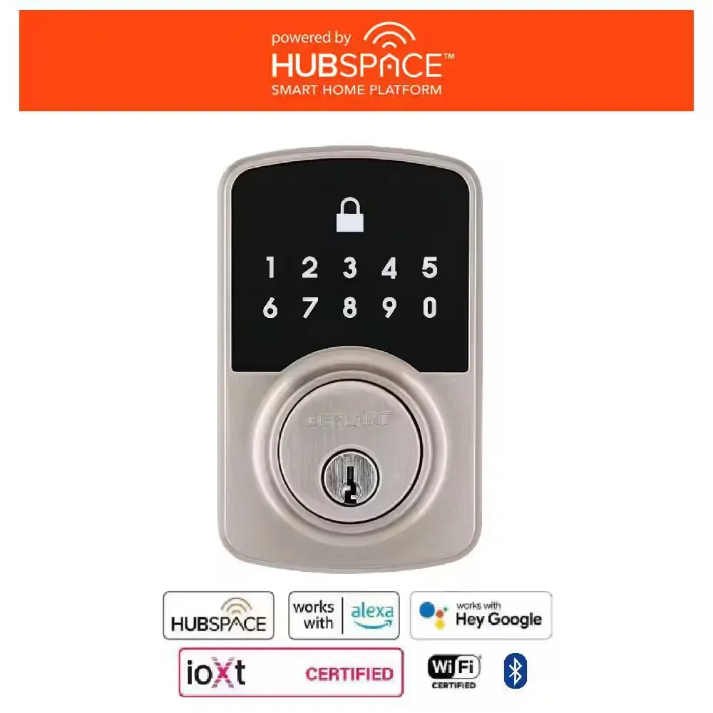 Square Compact Satin Nickel Electronic Single Cylinder Deadbolt Wi-Fi Enabled Powered by Hubspace - image 1
