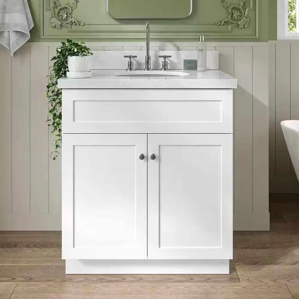 **IMAGE FOR REFERENCE ONLY** Hamlet 30 in. Single Sink Freestanding Bathroom Vanity in White with Carrara White Marble Top - image 1